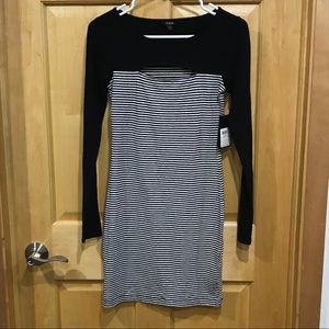 Guess black/white stripe body con dress cutout S new with tags